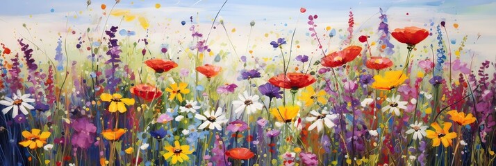Wildflower field, blooming beauty, nature's palette, vivid landscape, floral diversity, energetic meadow. Generated by AI.