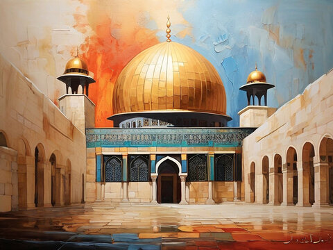 Masjid al aqsa abstract painting. Created using generative AI tools