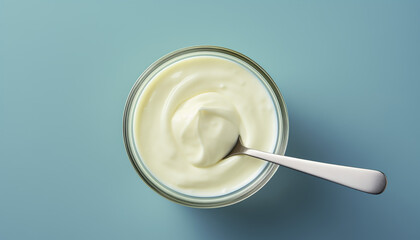 glass bowl of creme fraiche with a spoon