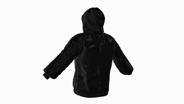 Black sport hoodie with hood mockup, looped rotation 4K