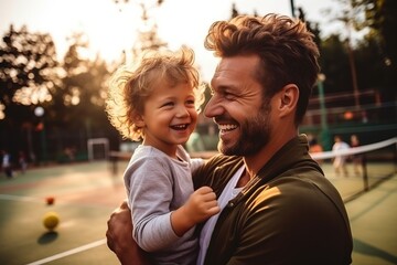 father and son on a tennis court