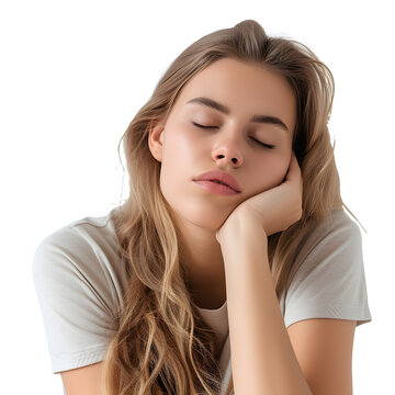 Woman awake early, unable to go back to sleep isolated on white background, photo, png
