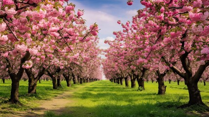Orchard beauty, fragrant blossoms, lively springtime, colorful blossoms. Generated by AI.