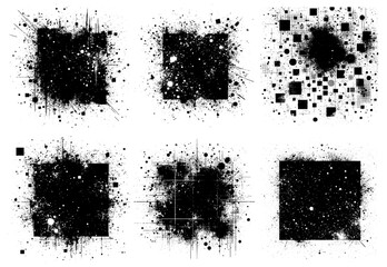 Set of 6 Vector black grunge rough overlay textures. Distressed backgrounds.	
