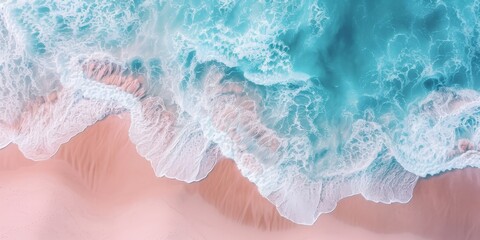 Aerial View of Ocean, Waves and Beach Sand in the Style of Light Orange and Cyan - Ocean Pastel Color Scheme Shaped Canvas Background created with Generative AI Technology