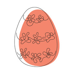 Colored Easter egg with pattern. Continuous one line drawing. Isolated on white background. Minimalist. Design element. Perfect for icon, logo, print, Easter decoration, coloring book, greeting card.