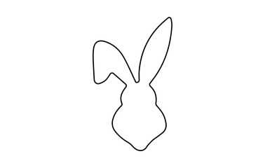 Rabbit head outline. Easter Bunny. Isolated on a white background. A simple black icon of hare. Cute animal. Ideal for logo, emblem, pictogram, print, design element for greeting card, invitation.