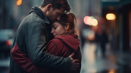 Sad Couple Embracing, Comforting Each other in Difficult Times. Family Overcoming Difficulties Together, Tender Moment.