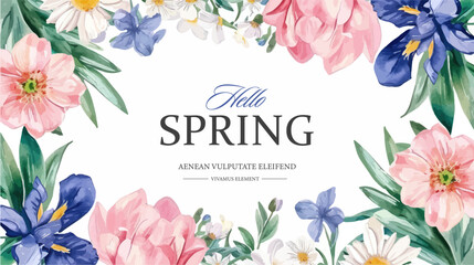 Easter basket with eggs and bunny decorated with flowers. Happy easter