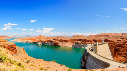 Panoramic View of Lake Powell and Glen Canyon Dam - 4K Ultra HD Image of Majestic Reservoir