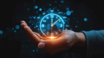 virtual 247 with clock on hand for worldwide nonstop and full-time available contact of service concept 