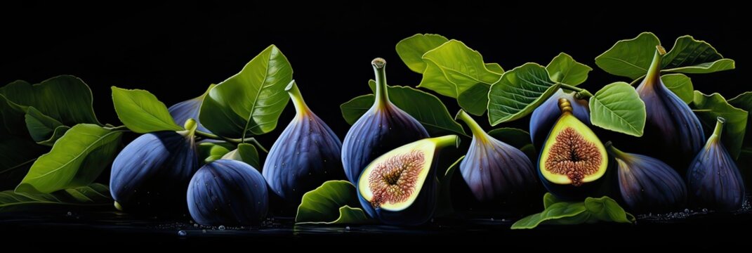 A dramatic composition with silhouetted figss. Artistic beauty, fruit silhouette, rich colors, culinary elegance, mesmerizing visual impact. Generated by AI.