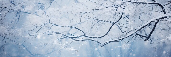 Tranquil winter wonderland with snow-covered tree branches. Cold-weather serenity, snowy woods, nature's elegance, tranquil snowy beauty, serene cold scene. Generated by AI.