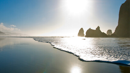 Cannon Beach in Oregon, USA, with Incoming Tide - 4K Ultra HD Image of Coastal Serenity