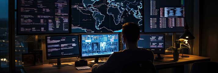 Coding expertise, tech wizardry, bug fixing, multitasking, programming mastery, developer's workspace. Generated by AI.