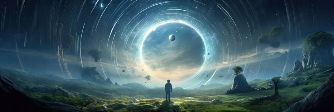 Cosmic exploration, theoretical physics, space-time mysteries, cosmic wormholes, theoretical journey through space. Generated by AI.