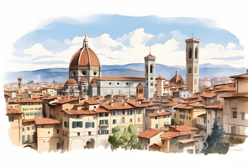 Front view of aesthetic florence landscape illustration or cartoon - obrazy, fototapety, plakaty