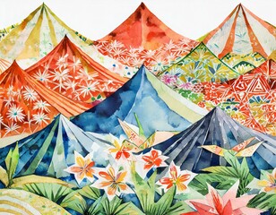 Illustration of traditional Japanese patterns style.(mountains)