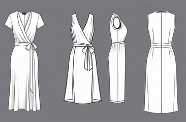 Technical flat fashion sketch - wrap dresses - woman clothes - obrazy, fototapety, plakaty