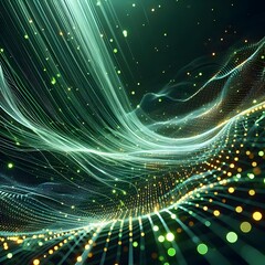 Abstract 3D background of green neon lines sliding down. Modern wallpaper.