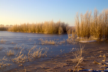 View of the frozen lake on a cold winter day