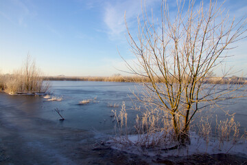Waterscape has turned to ice on a cold winter day
