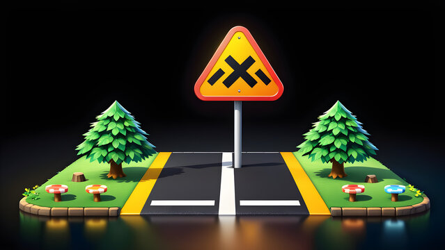 Road safety symbol. Accident zone. Danger warning icon. alert triangle warns sign in. Animal crossing road closed sign icon 3d vector clipart isolated on black background. With black copy space