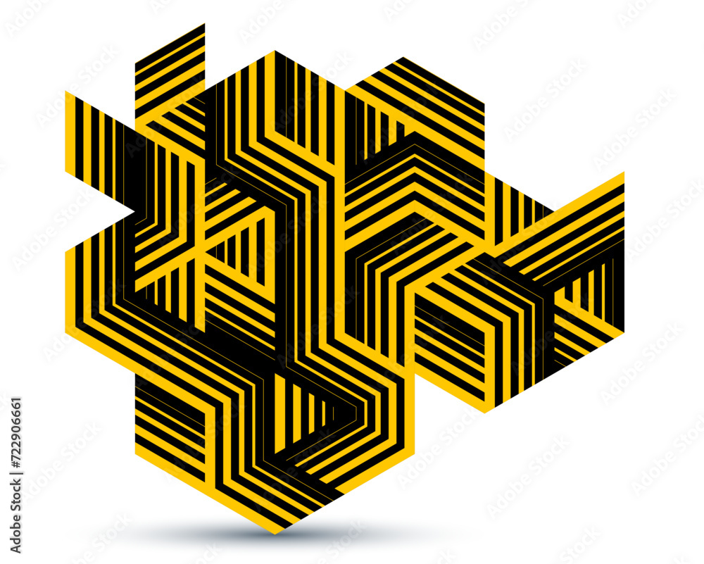 Poster isometric 3d cubes vector abstract geometric background, yellow abstraction art architecture city bu