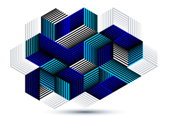 Abstract vector wallpaper with 3D isometric cubes blocks, geometric construction with blocks shapes and forms, op art low poly theme.