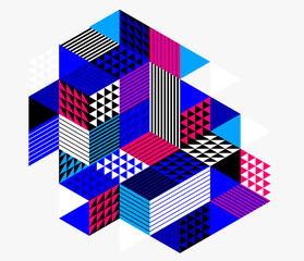 Fototapeta premium 3D isometric cubic design vector geometric abstract background, modern city abstraction theme, construction buildings and blocks look like shapes, polygonal style.