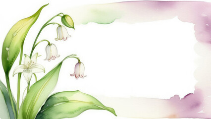 watercolor lilies of the valley, copy space