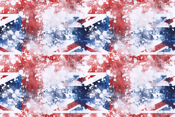 seamless pattern with the English British flag of England Britain UK on white blue red background with grunge old vinage retro texture