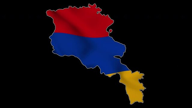 Armenia country map with national flag animation. 4K Video
