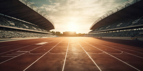 Athletics stadium with a racetrack and starting blocks.