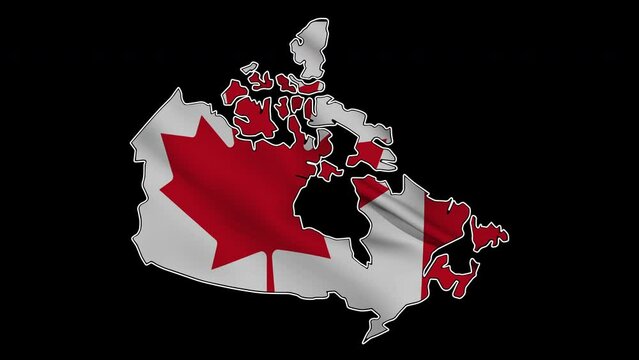 Canada country map with national flag animation. 4K Video
