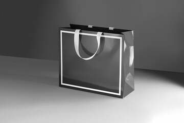 Black paper glossy shopping bag mockup with white handles
