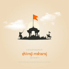 Silhouette Vector Illustration and typography of Chhatrapati Shivaji Maharaj Indian Maratha warrior king poster. vector illustration.