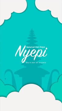 Nyepi Illustration With Cloud And Temple Flat Animated