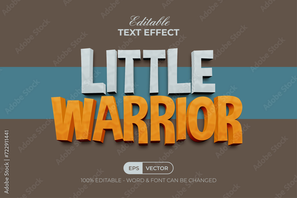 Poster little warrior text effect 3d style. editable text effect.