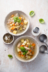 Homemade fish soup with vegetables