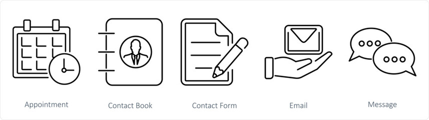 A set of 5 Contact icons as appointment, contact book, contact form