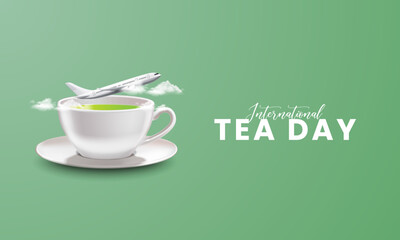 International Tea day. World Tea day design for social media post. 3D Illustration