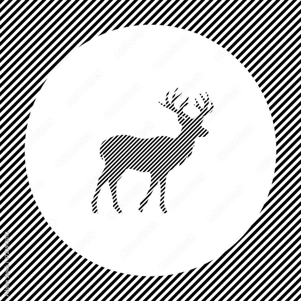 Aufkleber a large deer symbol in the center as a hatch of black lines on a white circle. interlaced effect. se