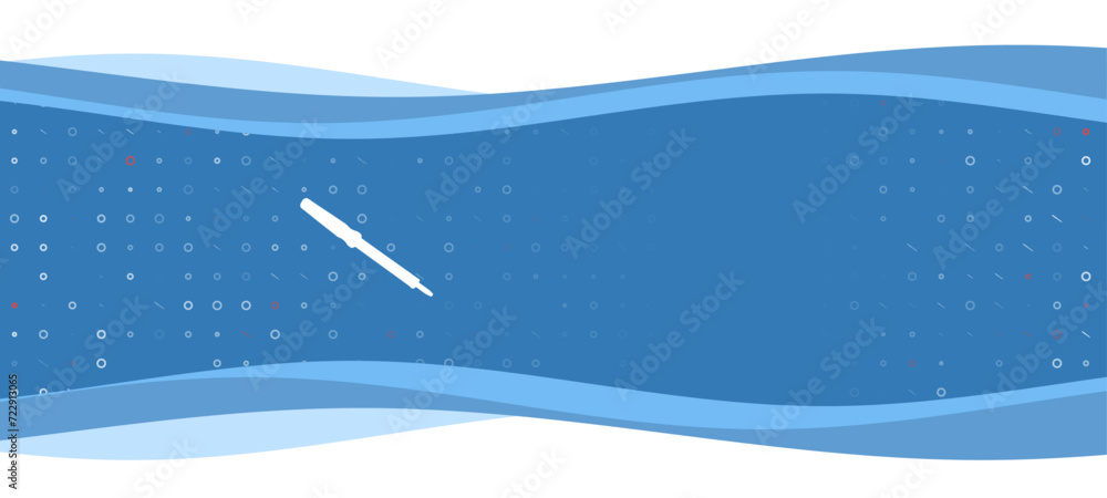 Poster blue wavy banner with a white soldering iron symbol on the left. on the background there are small w