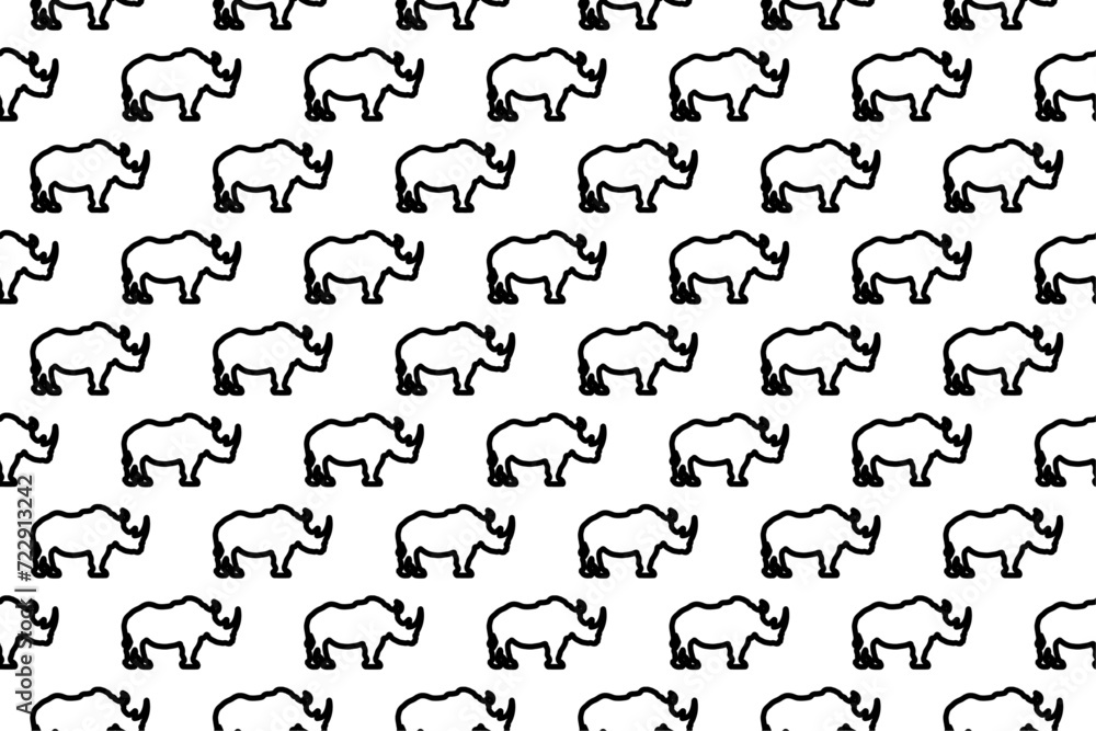 Poster Seamless pattern completely filled with outlines of rhino symbols. Elements are evenly spaced. Vector illustration on white background