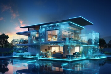 Obraz premium Smart home automation system with interconnected devices showcasing convenience and efficiency