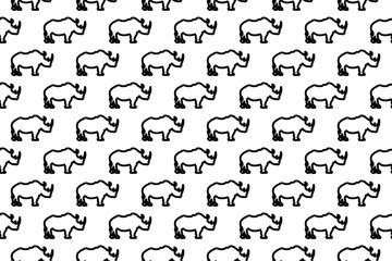 Seamless pattern completely filled with outlines of rhino symbols. Elements are evenly spaced. Vector illustration on white background