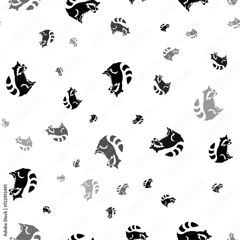 Poster seamless vector pattern with raccoon symbols, creating a creative monochrome background with rotated