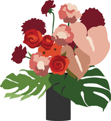 Romantic Mixed Floral Arrangement Minimal Cutout Flat Vector Illustration