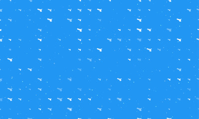 Seamless background pattern of evenly spaced white angle grinder symbols of different sizes and opacity. Vector illustration on blue background with stars